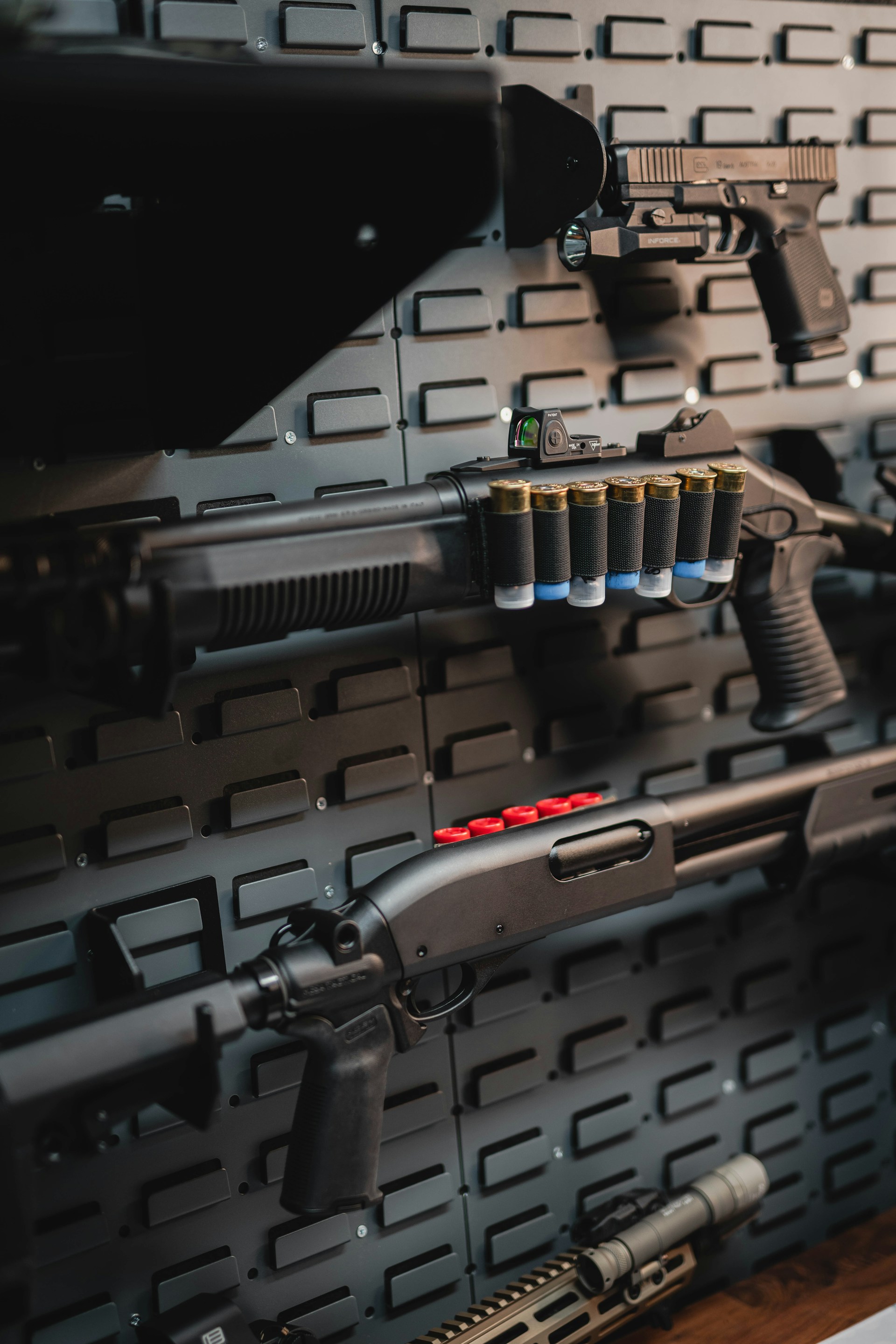 Firearms on display in the showroom